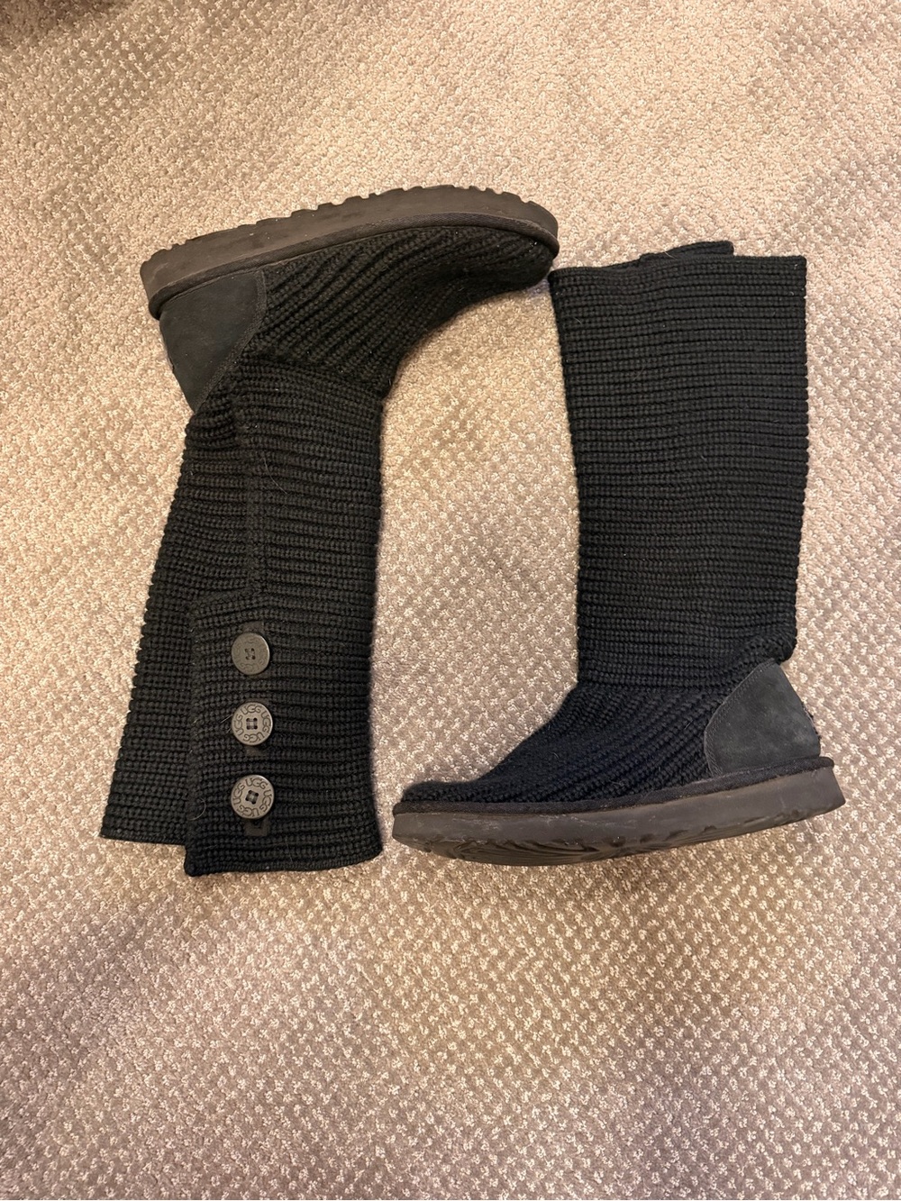 Title: UGG Classic Cardy Black Knit Tall Button Boots Size 9